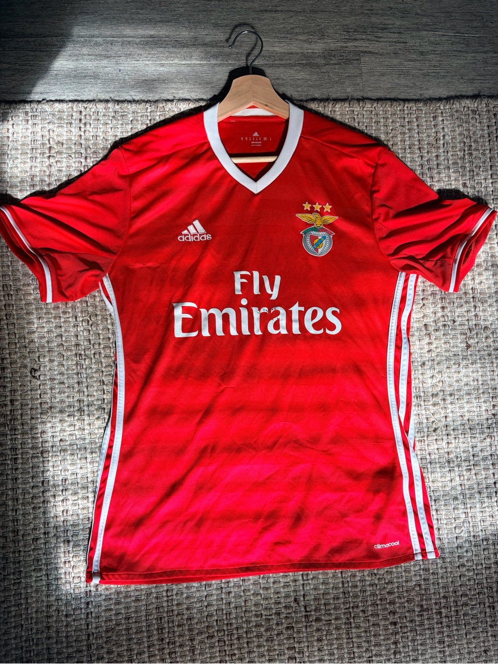 SLB Adidas Red and White Fly Emirates Soccer Jersey